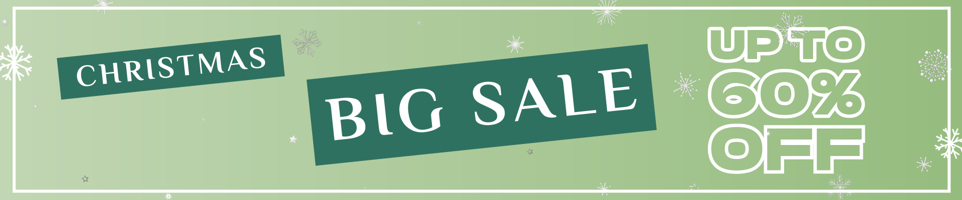 Promotional banner for a Christmas sale with text 'Big Sale' and 'Up to 60% Off' on a green background.